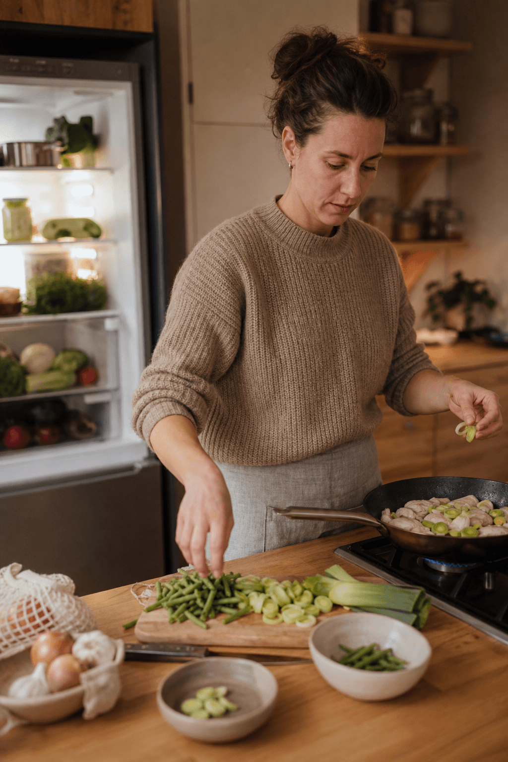 Ingredients leaving the fridge and becoming dinner