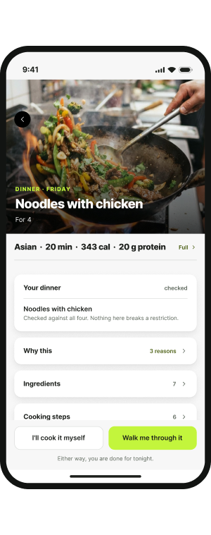 The fuda app showing Noodles with chicken and what fuda checked.